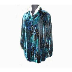 Vintage White Stag Women’s Velvet Button-Up Blouse - Paisley Print - 18W/20W -